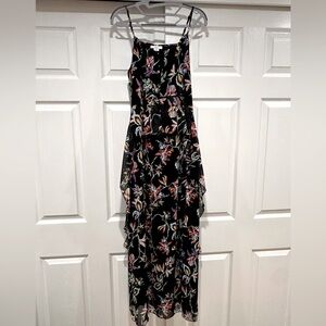 Black Floral Ruffled Spaghetti Strap Maxi Dress